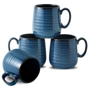 Hasense Small Coffee Mugs 8 oz, Ceramic Cappuccino Cups Set of 4, Espresso Mug with Handle for Latte, Tea, Milk and Mocha, Mini Cups for Gift, Dishwasher & Microwave Safe, Blue