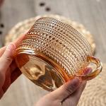 Gezzeny Vintage Coffee Mugs 14 Oz Set of 2 Amber Embossed Glass Tea Cups for Cappccino, Latte,Cereal, Yogurt, Beverage Christmas Thanksgiving Day Gifts