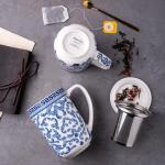AmorArc Porcelain Tea Mug with Infuser and Lids, 18 Oz Large Cup Strainer with Bag Holder for Loose Leaf Tea, Steeping Coffee Mug for House-Warming Wedding Birthday Gift