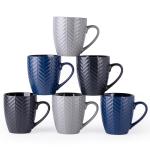 AmorArc 15oz Ceramic Coffee Mugs Set of 6, Large Stoneware Coffee Cups for Men Women Dad Mom, Dishwasher&Microwave Safe Mugs with Textured Patterns for Latte/Cappuccino/Cocoa, Multi-Color