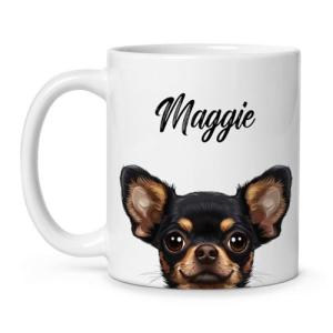 Custom Lovely Black Tan Chihuahua Coffee Mug - Pet Lovers White Cup, Personalized Dog Owner Ceramic Cup, Animal Themed Gift for Boy Girl, Customized Name Chihuahua 11oz 15oz