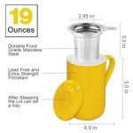 Yachi 19oz Ceramic Tea Mug with Infuser and Lid Loose Leaf Tea Steeper Microwave & Dishwasher Safe for Tea, Coffee, Milk, Home & Office (Yellow Embossed Porcelain Tea Cup)