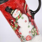 Topadorn Coffee Ceramic Mug Porcelain Latte Tea Cup With Lid in Gift Box 17oz., Santa Snowman