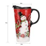 Topadorn Coffee Ceramic Mug Porcelain Latte Tea Cup With Lid in Gift Box 17oz., Santa Snowman
