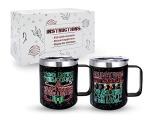 ROCKY LEAF Christmas Mugs Set of 2-12 Oz Double Wall Stainless Steel Insulated Holiday Coffee Mugs with Handle and Stronghold Lid- Ideal Gift for Coffee Lovers, Family and Friends