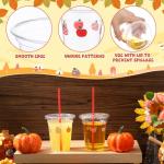 Blushtier 100 Pcs 12 oz Christmas Plastic Cups Apple Pattern Disposable Cups with Lids and Straws for Juice Water Milk Coffee Tea(Geometric Patterns Style)