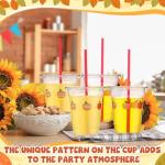 Blushtier 100 Pcs 12 oz Christmas Plastic Cups Apple Pattern Disposable Cups with Lids and Straws for Juice Water Milk Coffee Tea(Geometric Patterns Style)