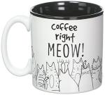 BnB Cat Lovers Mug Coffee Right Meow Funny Message Novelty Ceramic Cup for Java, Hot Tea or Hot Chocolate 13 oz 3.75 in H x 5 in W x 3.5 in D, Black and White with Feline Animated drawings, One in box