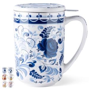 GBHOME Tea Mug with Infuser and Lid, 18 Ounce Large Ceramic Loose Leaf Cup, Microwave, Dishwasher Safe, Perfect For Tea Lovers