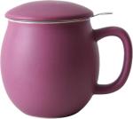 Yundu 12 OZ Matte Purple Ceramics Teacup with Infuser and Lid, Mug with Lid for Steeping - Stainless Steel Infuser for Loose Leaf Tea, Home Office Gift for Tea Lovers