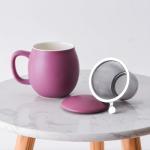 Yundu 12 OZ Matte Purple Ceramics Teacup with Infuser and Lid, Mug with Lid for Steeping - Stainless Steel Infuser for Loose Leaf Tea, Home Office Gift for Tea Lovers