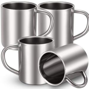 Cunhill 4 Set 13.5oz/400ml Stainless Steel Coffee Mug with Handle Metal Double Walled Cups Camping Mug Dishwasher Safe Tea Cups for Home Camping Travel Outdoors RV Keep Drinks Hot
