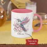 Colorful Custom Hummingbird Coffee Mug, Sparkling Themed Ceramic Cup, Gift For Bird Lovers, Personalized Unique Name On Hummingbird White Mug, Custom Glitter Animal Mug 11oz 15oz