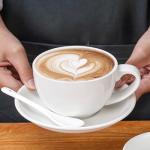 DeeCoo 11 oz White Cappuccino Mug- Large Ceramic Coffee Cup with Saucer - Microwave and Dishwasher Safe, Perfect For Tea, Espresso, Latte - Porcelain Set for Kitchen or Cafe, Baristas, Great Gift