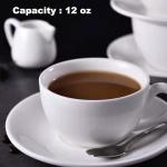 DeeCoo 11 oz White Cappuccino Mug- Large Ceramic Coffee Cup with Saucer - Microwave and Dishwasher Safe, Perfect For Tea, Espresso, Latte - Porcelain Set for Kitchen or Cafe, Baristas, Great Gift