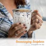 Christian Art Gifts Large Ceramic Inspirational Scripture Coffee & Tea Mug for Women: Be Still & Know Bible Verse Psalm, Cute Novelty Non-toxic Golden Beverage Cup, White & Light Teal Floral, 14 oz.