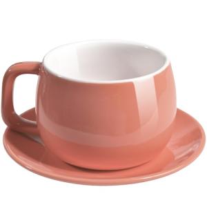 ionEgg Porcelain Coffee Cup with Saucer 270ml/9oz, Minimalist Design, Perfect for Latte, Cappuccino, and Tea, Pink