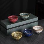Doorpetal chinese tea cups,gongfu Ceramic Teacup Set, 4.06 oz (120 ml), Set of 5, 5 Colors