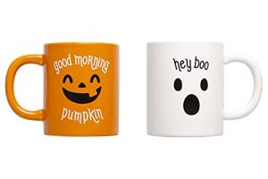 Pearhead Halloween Coffee Mug Set of 2 Fall Pumpkin Ghost Ceramic Cups 13oz Microwave Dishwasher Safe Autumn Gift