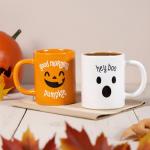 Pearhead Halloween Coffee Mug Set of 2 Fall Pumpkin Ghost Ceramic Cups 13oz Microwave Dishwasher Safe Autumn Gift