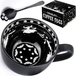 Christmas Gifts, Midnight Skull Coffee Mugs with Spoons, Halloween Birthday White Elephant Weird Gifts for Women Men Girl Friends, Halloween Spooky Witchy Gothis Decor Horror Novelty Tea Cup
