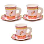 Gift Boutique 36 Paper Tea Cups with Handles and 36 Floral Shaped Saucers Disposable Teacup Set for Kids Adults Birthday Baby Bridal Shower Tea Party