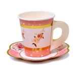 Gift Boutique 36 Paper Tea Cups with Handles and 36 Floral Shaped Saucers Disposable Teacup Set for Kids Adults Birthday Baby Bridal Shower Tea Party