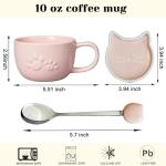 Koolkatkoo Pink Cat Mug Ceramic Coffee Cup - Tea Cup with Lid and spoon, Ceramic Animals inside, Mugs for Women, Valentine's Day Mother's Day Pink Gifts, 10oz