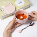Koolkatkoo Pink Cat Mug Ceramic Coffee Cup - Tea Cup with Lid and spoon, Ceramic Animals inside, Mugs for Women, Valentine's Day Mother's Day Pink Gifts, 10oz