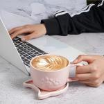 Koolkatkoo Pink Cat Mug Ceramic Coffee Cup - Tea Cup with Lid and spoon, Ceramic Animals inside, Mugs for Women, Valentine's Day Mother's Day Pink Gifts, 10oz