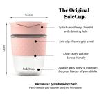 SoleCup. - Reusable Strengthened Glass Travel Cup - Spill Proof Insulated Coffee Mug - 12oz/340ml BPA-Free Hot Drink Travel Mug with Lid & Silicone Band (Pink)