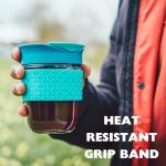SoleCup. - Reusable Strengthened Glass Travel Cup - Spill Proof Insulated Coffee Mug - 12oz/340ml BPA-Free Hot Drink Travel Mug with Lid & Silicone Band (Pink)