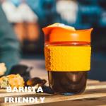 SoleCup. - Reusable Strengthened Glass Travel Cup - Spill Proof Insulated Coffee Mug - 12oz/340ml BPA-Free Hot Drink Travel Mug with Lid & Silicone Band (Pink)