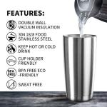 EcoMozz 20oz Tumbler Bulk Stainless Steel Vacuum Insulated Tumblers with Lid Double Wall Travel Mug Powder Coated Coffee Cup, Suitable for Ice Drinks and Hot Beverage (Stainless steel 1pack)