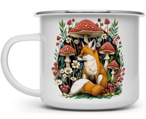 Woodland Forest Fox Cottagecore Campfire Coffee Tea Hot Chocolate Mug, Cozy Mushroom Nature Camping Cup (16oz)