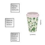 Slant Collections Bamboo Fiber Coffee Travel Mug with Silicone Lid & Sleeve, 13-Ounce, Plants
