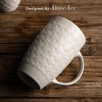 AmorArc Large Coffee Mugs Set of 6, 16oz Ceramic Tall Coffee Mugs Set with Textured Geometric Patterns for Coffee/Tea/Beer/Hot Cocoa, Dishwasher & Microwave Safe,Beige
