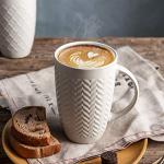 AmorArc Large Coffee Mugs Set of 6, 16oz Ceramic Tall Coffee Mugs Set with Textured Geometric Patterns for Coffee/Tea/Beer/Hot Cocoa, Dishwasher & Microwave Safe,Beige