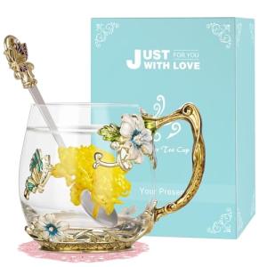 Wisolt Mothers Day Gifts for Mom Glass Tea Mugs for Women Grandma Sister Coworker Teacher Friend Glass Coffee Mug with Spoon Set Christmas Gifts for Women Anniversary Valentines