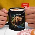 Cute Bear In Forest Design Mug, Customized Name Animal Lover Cup, Novelty Bear Design Black Mug, Personalized Bear Themed Coffee Cup, Gift For Son Daughter, Custom Animal Mug 11oz 15oz