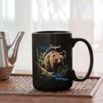 Cute Bear In Forest Design Mug, Customized Name Animal Lover Cup, Novelty Bear Design Black Mug, Personalized Bear Themed Coffee Cup, Gift For Son Daughter, Custom Animal Mug 11oz 15oz