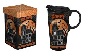 Cypress Home Halloween Seasonal Travel Mugs and Cups - 4 x 5 x 7 Inches Indoor/Outdoor home goods For Kitchens, Parties and Homes (Happy Hauntings)