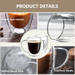 DINGPAl 4 Pack Double Wall Glass Coffee Mugs, 12 oz Walled Insulated Cappuccino Mug Heat Resistant Borosilicate Glass Coffee Cups with Handle and Spoon for Latte, Espresso, Americano, Hot/Cold Drink