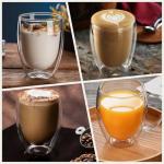 DINGPAl 4 Pack Double Wall Glass Coffee Mugs, 12 oz Walled Insulated Cappuccino Mug Heat Resistant Borosilicate Glass Coffee Cups with Handle and Spoon for Latte, Espresso, Americano, Hot/Cold Drink