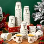 Maxcheck 100 Pieces Christmas Espresso Paper Cups with Handle 7oz Drinking Xmas Christmas Tree Disposable Tea Cups Hot Chocolate Cups Bar Accessories for Christmas Party Decoration
