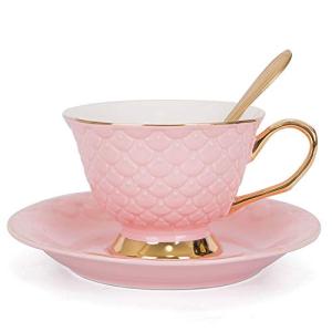 VanEnjoy Pink Vintage 8 Ounces Porcelain Coffee Cup,Tea Cup and Saucer Set and Saucer with Decorative Scale Pattern, Vintage