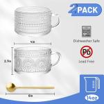 Vintage Glass Coffee Mugs 2 Set, 14oz Overnight Oats Containers with Bamboo Lids and spoon, Glass Tea Cups, Coffee Bar Accessories, Ideal Birthday, Holiday Gifts for Women