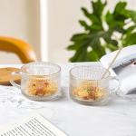 Vintage Glass Coffee Mugs 2 Set, 14oz Overnight Oats Containers with Bamboo Lids and spoon, Glass Tea Cups, Coffee Bar Accessories, Ideal Birthday, Holiday Gifts for Women