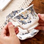 NVKIC Elegant Retro Ceramic Tea Cups and Saucers Ceramic Coffee Mugs Tea Party Sets 8.45oz/260ml Colorful Flowers