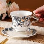 NVKIC Elegant Retro Ceramic Tea Cups and Saucers Ceramic Coffee Mugs Tea Party Sets 8.45oz/260ml Colorful Flowers